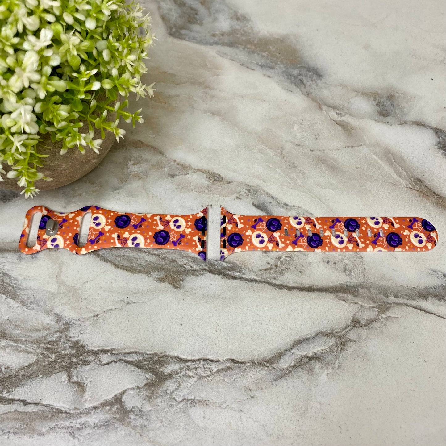 Watch Band - Silicone - Orange Skulls & Bones