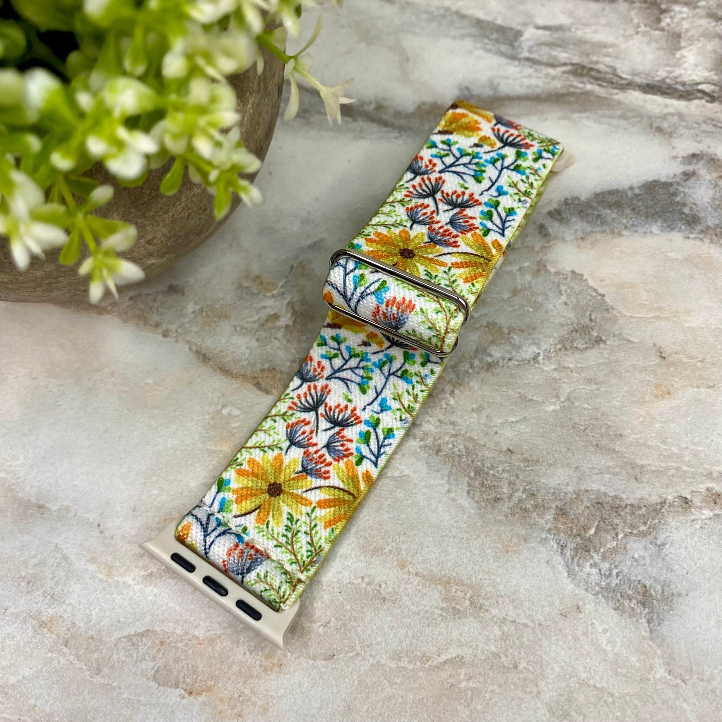 Watch Band - Stretchy Spandex - Yellow Green Floral