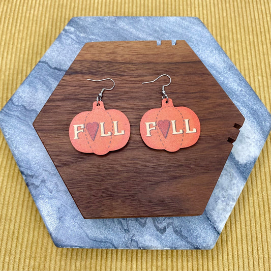 Wooden Dangle Earrings - Fall - Fall Pumpkin