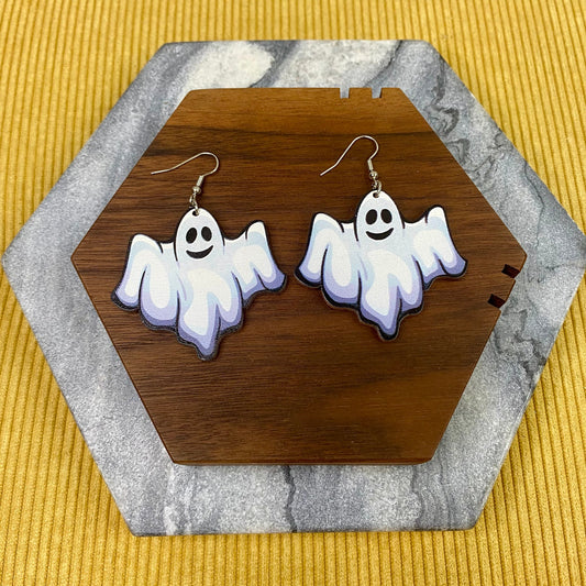 Wooden Dangle Earrings - Fall - Ghost