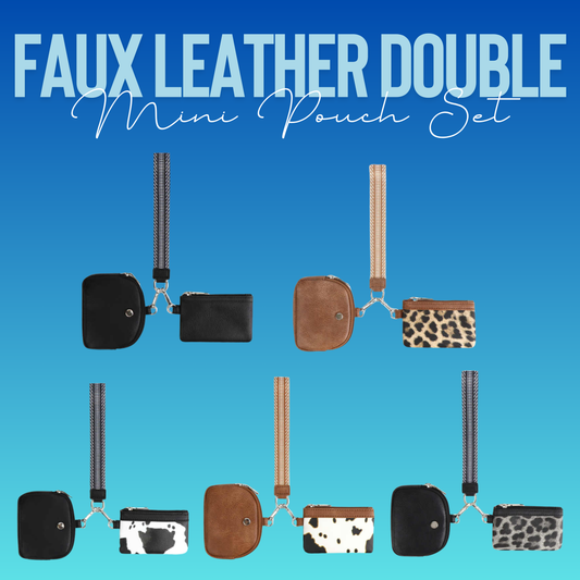 Faux Leather Wristlet + Double Mini Wallet Set