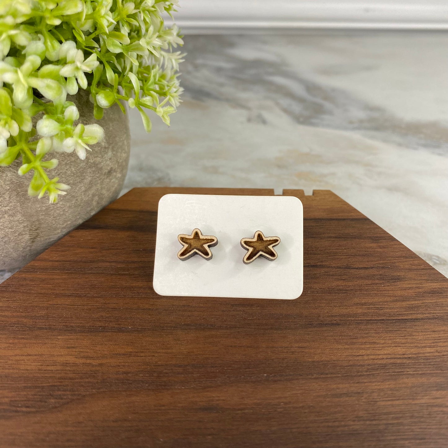 Wooden Stud Earrings - Starfish