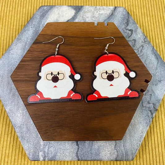 Wooden Dangle Earrings - Christmas - Santa