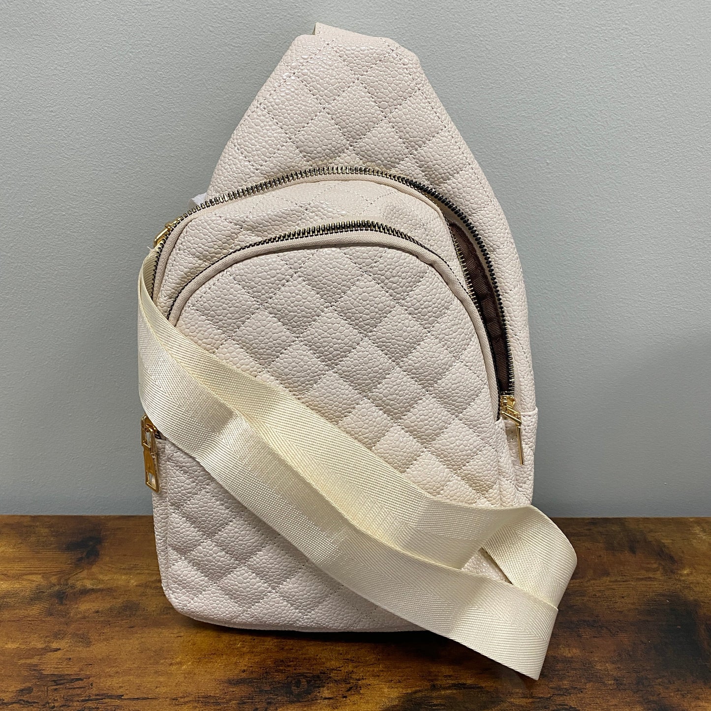 The Quilted Sling Crossbody - Cream