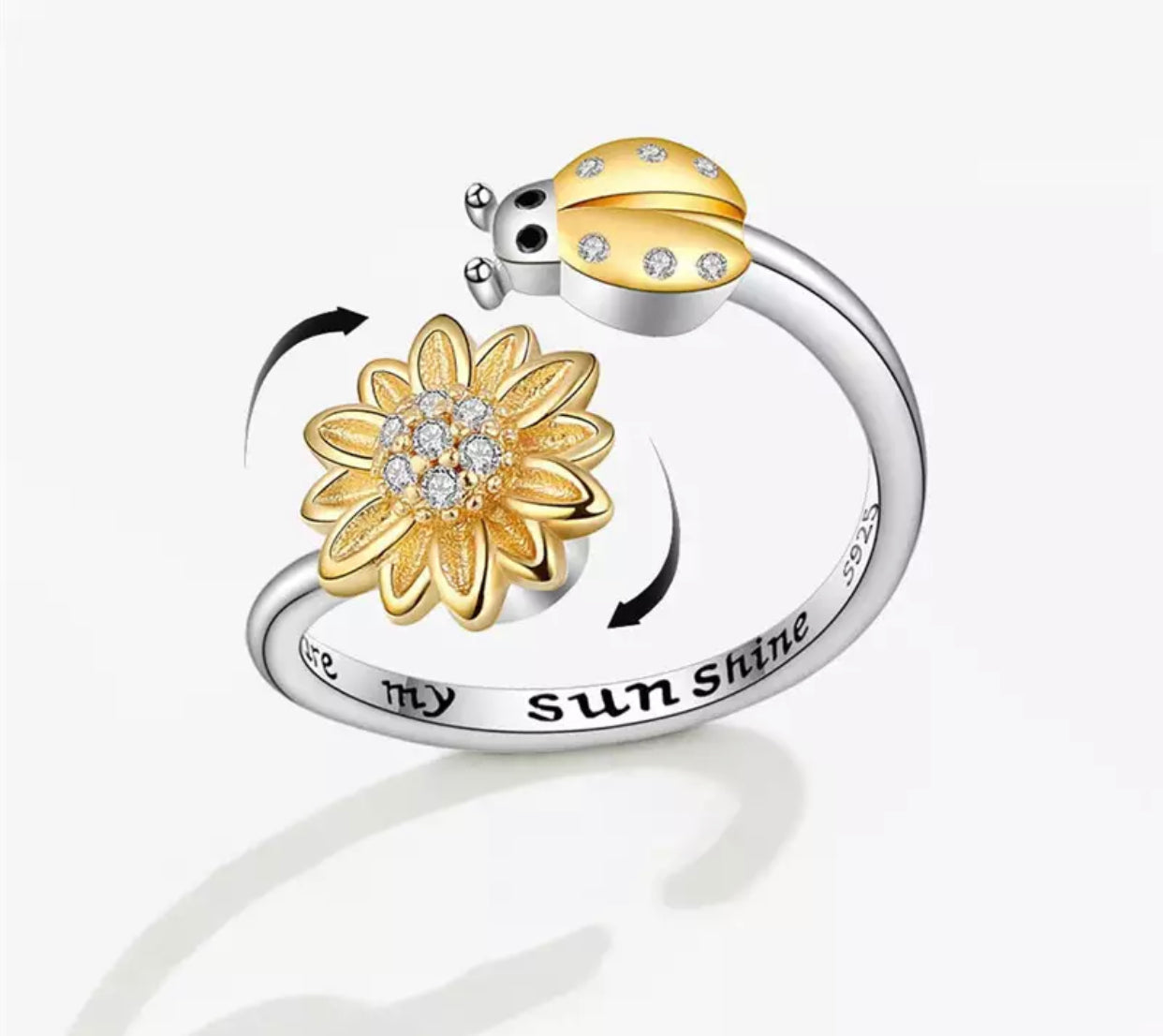 Ring - Adjustable Flower & Ladybug Fidget Ring